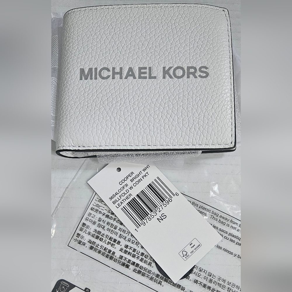 Michael Kors White Cooper Pebble Leather Bifold Wallet with Coin Pouch NWT - Picture 8 of 14